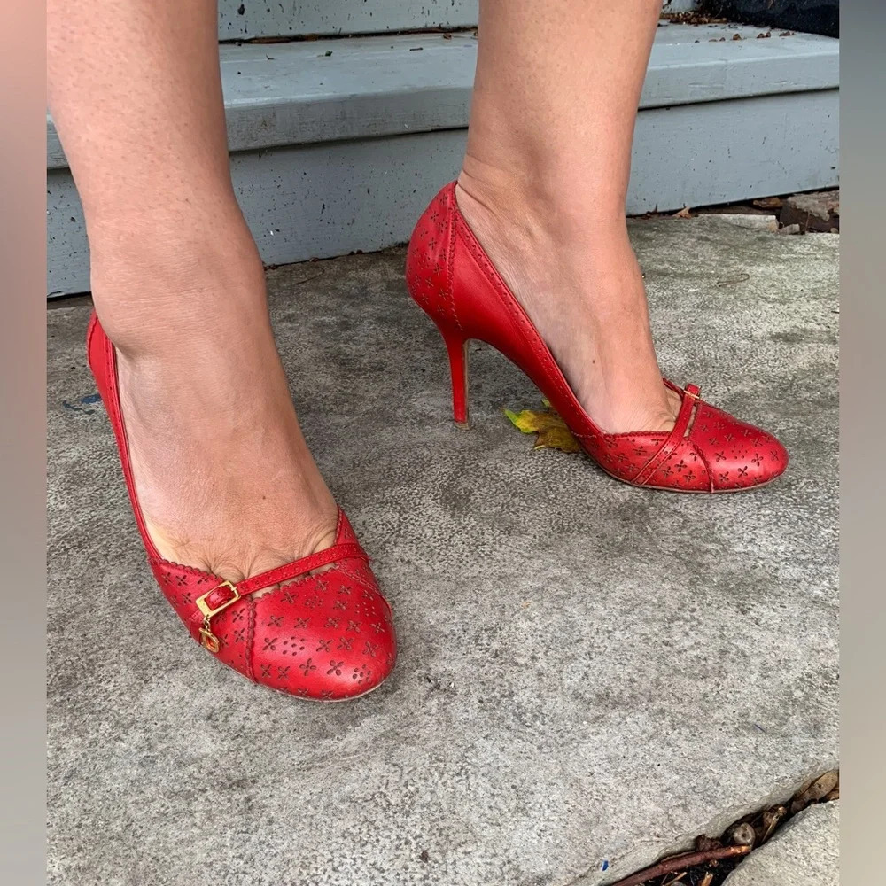 Christian Dior Red Cannage Leather Cut out Heeled Pumps, size 39